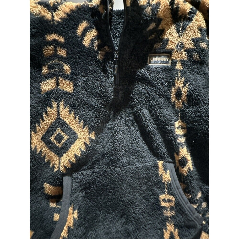 Hooey Pullover Sweater Large Black Brown  Aztec Western 1/4 Zip Furry Fleece